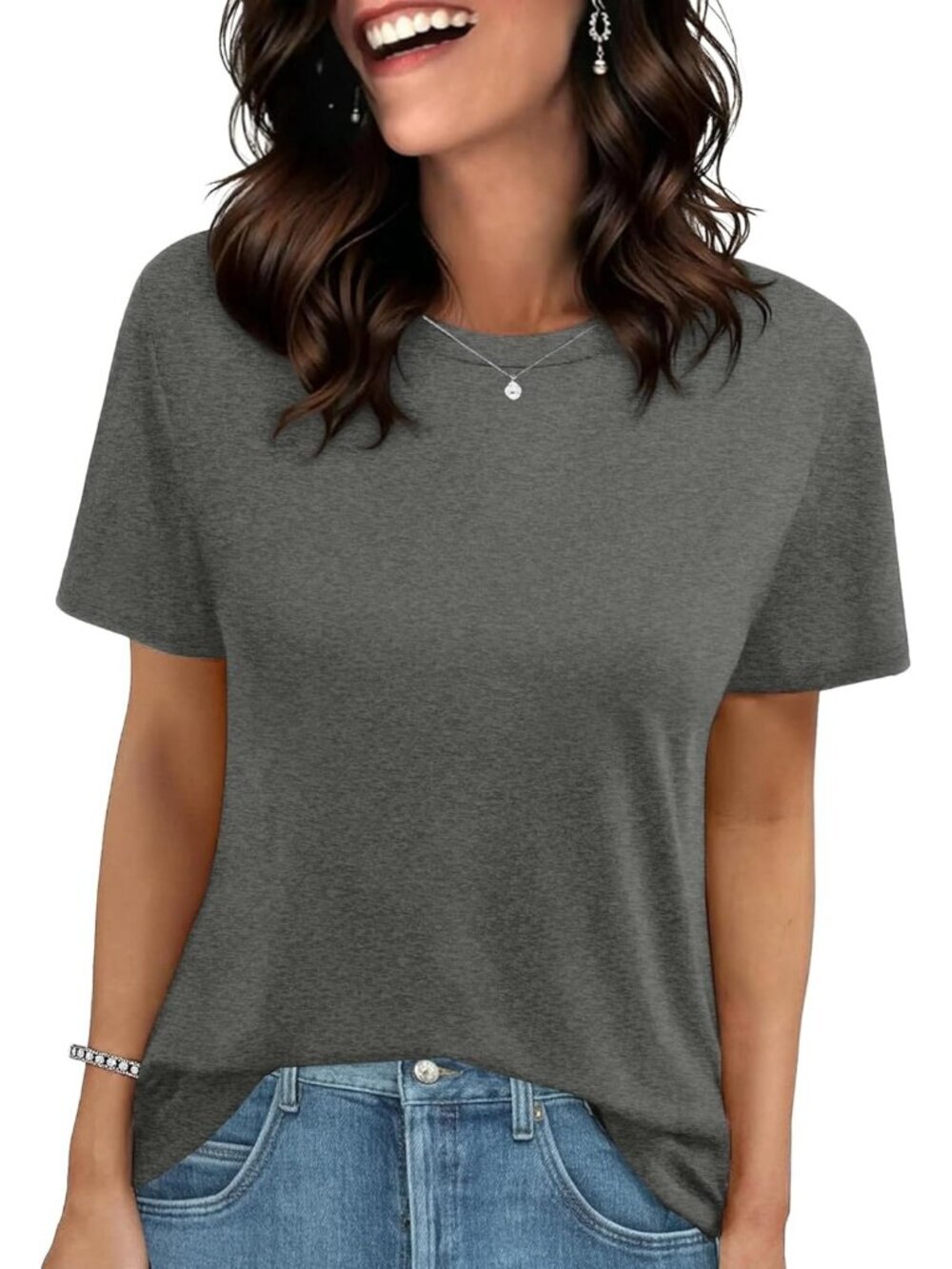 Women's Gray Short Sleeve Basic Tees Beach Imported Clothes Tops T Shirts